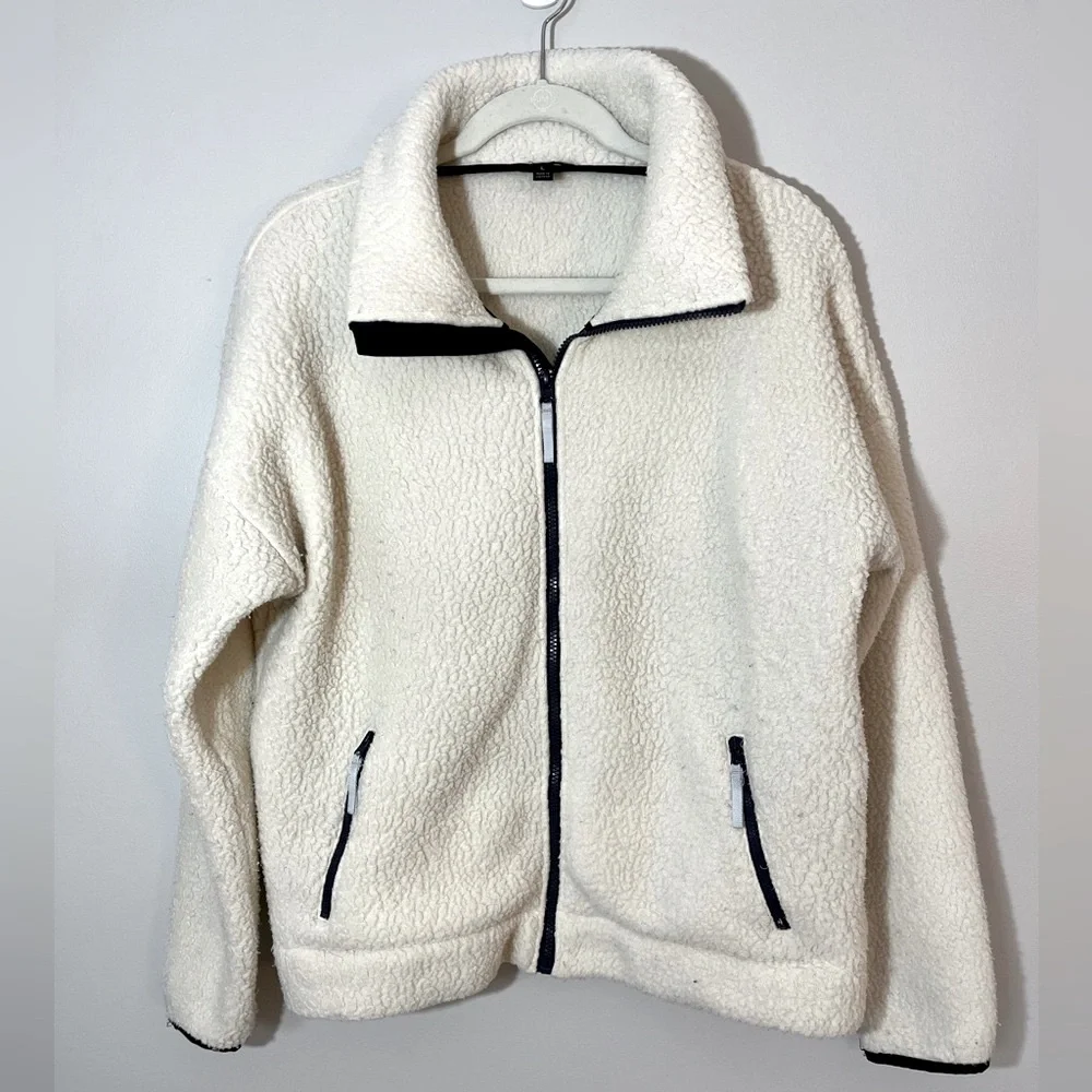 J Crew Women’s Cream Fleece Sherpa Teddy Polartech Jacket Size Large